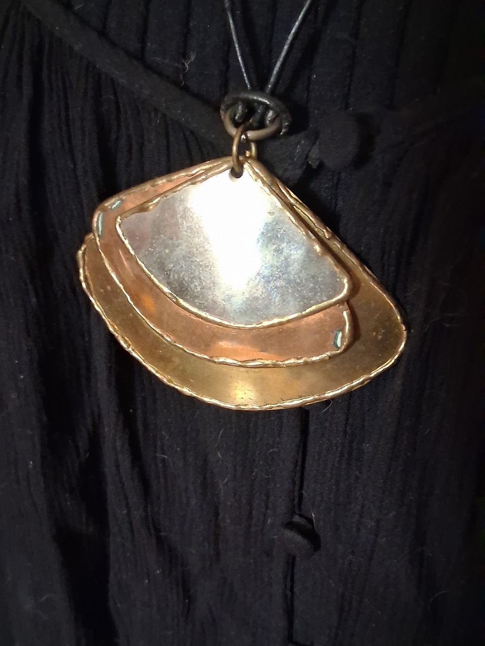 Layered Mixed-Metal Pendant Necklace - Gold,Silver & Copper